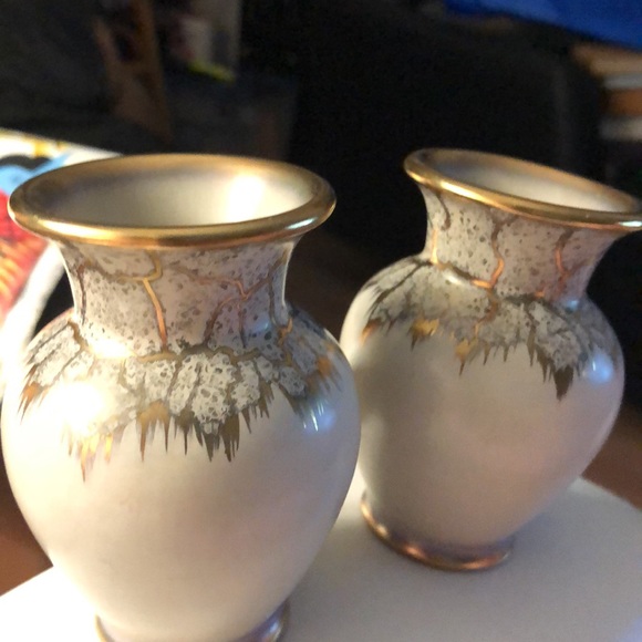 Other - 2 Mini German Vases Vintage Retro Beige With Gold